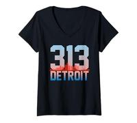 Donna Detroit 313 Codice Area Squadra Skyline Motor City Vintage Amante Maglietta con Collo a V