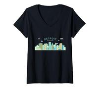 Donna Detroit Skyline Michigan Pride Motor City Vintage Detroit Maglietta con Collo a V