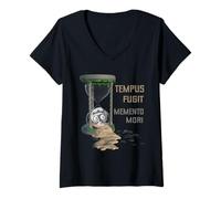 Donna Detti latini - Tempus Fugit Memento Mori Maglietta con Collo a V