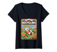 Donna Detto Divertente Impara a Conoscere Il Riciclaggio di Scheletro Fiore Donne Uomini Maglietta con Collo a V