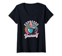 Donna Detto umoristico Espresso Te Stesso caffè Giochi di Parole Donne Uomini Maglietta con Collo a V