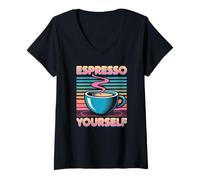 Donna Detto umoristico Espresso Te Stesso caffè Giochi di Parole Donne Uomini Maglietta con Collo a V