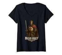 Donna Deus Vult - Catholic Knight Maglietta con Collo a V