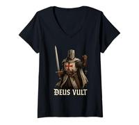Donna Deus Vult - Catholic Knight Templar Maglietta con Collo a V