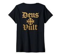 Donna Deus Vult - Gerusalem Cross - Regno di Gerusalemme Maglietta con Collo a V