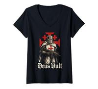 Donna Deus Vult Templari Knight - Soldato di Cristo Maglietta con Collo a V