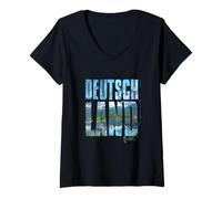 Donna Deutschland Mountains And Lake Word Art - Germania Testo Maglietta con Collo a V