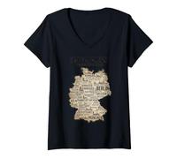 Donna Deutschland Reichsstadte Karte Mappa della Città Tedesca Viaggi Maglietta con Collo a V