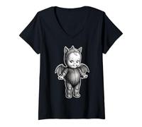 Donna Devil Demon Kewpie Baby Vintage Vampiro Maglietta con Collo a V