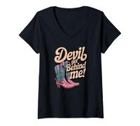 Donna Devil Get Behind Me/Stivali da Cowboy Maglietta con Collo a V