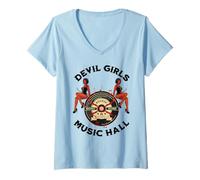Donna Devil Pinup Girl 1950's Rock Roll Rockabilly Uomo Donna Maglietta con Collo a V