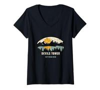 Donna Devils Tower Wyoming, WY Vacation Souvenir Maglietta con Collo a V