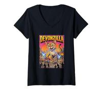 Donna Devonzilla Devon Rex Cat Inghilterra - Mostro Catzilla Maglietta con Collo a V