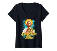 Donna Devotees of Saint Jude Thaddeus San Judas Tadeo Portrait Maglietta con Collo a V