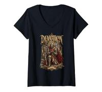 Donna Devozione Fino alla Fine: Arte Gotica del Cavaliere Maglietta con Collo a V