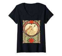 Donna Devozione Vintage Art Nouveau Romance Maglietta con Collo a V