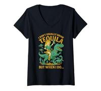 Donna Di solito non bevo Tequila Chaos - Cowgirl, Dinosauro, UFO Maglietta con Collo a V