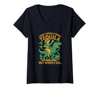 Donna Di solito non bevo Tequila Chaos - Cowgirl, Dinosauro, UFO Maglietta con Collo a V