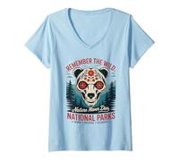 Donna Dia de Los Muertos Calavera Bear Proteggere i Parchi Nazionali degli Stati Uniti Maglietta con Collo a V