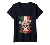 Donna Dia de Los Muertos Calavera - Orgoglio Messicano della libertà o della Morte Maglietta con Collo a V