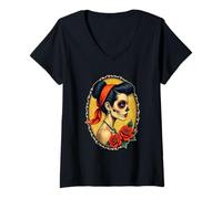Donna Dia De Los Muertos Woman - Retro Tattoo Style 1 - Fan Fun Maglietta con Collo a V