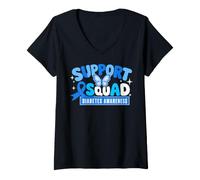 Donna Diabetes Awareness Support Squad T1D Blue Butterfly Ribbon Maglietta con Collo a V