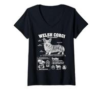 Donna Diagramma scientifico dell'anatomia del Cane Informazioni sulla Razza Welsh Corgi Maglietta con Collo a V
