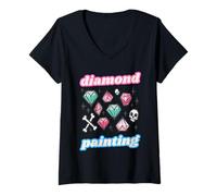 Donna Diamond Painting Rock'n'roll Graffiti Art Teschi Creazione Maglietta con Collo a V