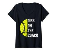 Donna Dibs On The Coach Funny Softball Wife - Allenamento da Baseball Maglietta con Collo a V
