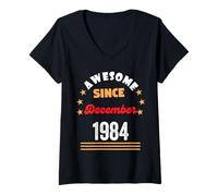 Donna Dicembre 1984 Compleanno Impressionante dal 1984 Dicembre Vintage Maglietta con Collo a V