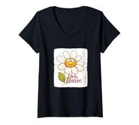 Donna Dichiarazione Daisy Face e Hello Bloom Maglietta con Collo a V