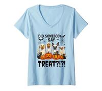 Donna Did Somebody Say Treat Ghost Dogs Lovers Funny Halloween Maglietta con Collo a V