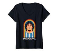 Donna Diego Maradona Retro Anni Ottanta Arcobaleno La Mano de Dios Maglietta con Collo a V