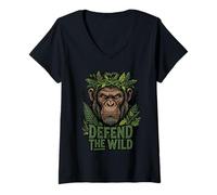 Donna Difendi la Grafica Wild Gorilla con Leaf Crown Nature Maglietta con Collo a V