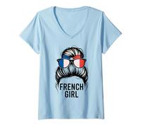 Donna Difficile Francese Ragazza Viaggio Vacanza Paese Vacay Root Famiglia Maglietta con Collo a V