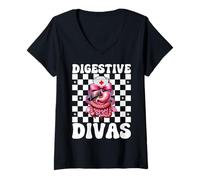 Donna Digestive Divas Gastroenterologia Infermiera Endoscopia Infermiera Ragazza Maglietta con Collo a V