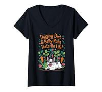 Donna Digging Dirt Belly Strofina Bulldog francese Giardinaggio Amanti dei cani Maglietta con Collo a V