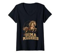 Donna Dima Maghrib Morocco Pride Heritage Design Cavallo Barb Maglietta con Collo a V