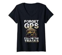 Donna Dimentica Il GPS Segui Le Tracce Offroad Spirit Maglietta con Collo a V