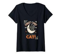 Donna Dimentica Le Caramelle Dammi Un Gatto Moon Ghost Halloween Maglietta con Collo a V