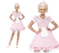 Donna Diner Ragazza Costume 50s Rosa Rock N Rotolo Completo UK 4-18