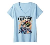 Donna Dino Astronaut Ancient Rex Future Fusion Art Space Explorer Maglietta con Collo a V