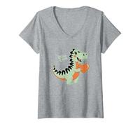 Donna Dino Love - Simpatico Dinosauro Che Tiene Il Cuore per San Valentino Maglietta con Collo a V