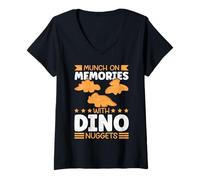 Donna Dino Nuggets Chicken Snack Memory Bite Maglietta con Collo a V
