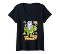 Donna Dino Space Ranger - Unicorno Astronauta Cavalcando T Rex Dinosauro Maglietta con Collo a V