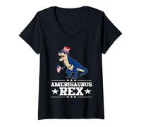 Donna Dinosaur 4th of July T Rex Amerisaurus Rex American Flag Maglietta con Collo a V