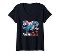 Donna Dinosaur Amerisaurus T Rex Independence Day 4 luglio Maglietta con Collo a V