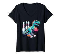 Donna Dinosaur Bowling Player Fun Graphic Dino Bowler Kids Adults Maglietta con Collo a V