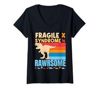 Donna Dinosaur Fragile X è una fantastica consapevolezza della sindrome dell'X fragile Maglietta con Collo a V