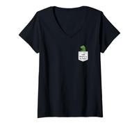 Donna Dinosaur in Pocket Dinosaur Maglietta con Collo a V